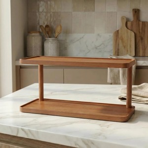 Wooden <b>2</b> Tier <b>Kitchen</b> Display Organizer <b>For</b> Cups Pantry Organization Premium Look <b>Kitchen</b> Storage Rack Tabletop Stand From India - Product Image 2