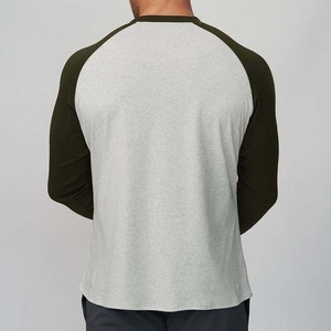 Men's <b>Raglan</b> Sleeve Long Sleeve T-Shirt Gray Olive Green Contrast O-Neck Regular Fit Casual Jersey Cotton Blank <b>Top</b> - Product Image 2