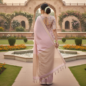 Sari en brocart tissé à la main avec des motifs Zari et Minakari |   Soie de luxe pour tenues de soirée toutes saisons avec tissu à séchage rapide et pièce de chemisier - Product Image 4