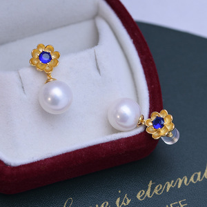 Boucles d'oreilles en perles rondes blanches d'eau douce de 10-11 mm pour femmes, argent S925, pendentifs carrés avec une forte brillance, faibles défauts - Product Image 3