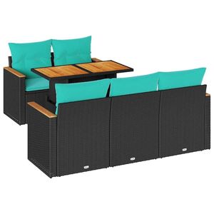 Set di divani da giardino in polyrattan nero da 6 pezzi con cuscini, mobili da giardino per esterni - Product Image 2