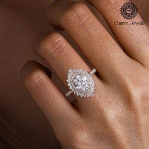 Charm_Jewells Women's 18K Solid <b>Gold</b> Oval Moissanite <b>Cocktail</b> <b>Ring</b> Pave Setting Flower Design Luxury Engagement <b>Ring</b> - Product Image 6