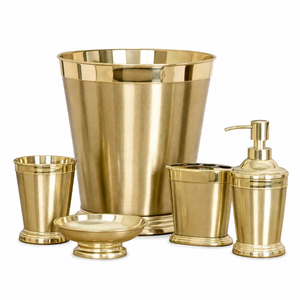 Mother Of Pearl <b>Bathroom</b> <b>Accessories</b> <b>Set</b> Stainless Steel 6 Pcs Hotel Bath <b>Set</b> Inlay Mosaic Countertop Soap Dispenser Wastebasket - Product Image 6