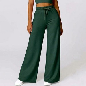 Premium Forest Green Wide Leg Sweatpants High Waist Drawstring Lounge Pants Casual Yoga Fitness Flare Trousers - Product Image 3