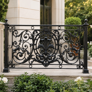 Panneau décoratif en fer forgé noir pour balustrade de balcon, motif floral orné, pour la conception de clôture de terrasse et de fenêtre de villa - Product Image 2