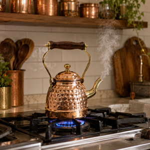 Bouilloire à thé en cuivre pur avec poignée en bois, artisanale, écologique, compatible gaz et induction, pour servir le thé et le café, décoration de cuisine et de maison - Product Image 2