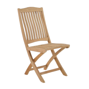 La silla plegable presenta un respaldo contorneado estilo listones y un diseño plegable que ahorra espacio, fabricada con madera de teca maciza. - Product Image 1