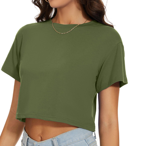 T-shirt d'été décontracté à manches courtes pour femme, basique, doux, coupe ajustée, col rond, crop top personnalisé pour femme 2027 - Product Image 4