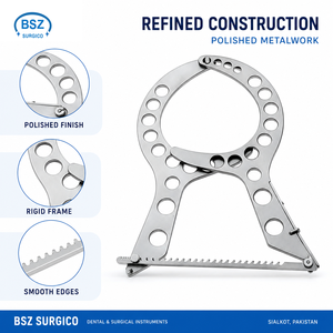 Retractor Mamario de Acero Inoxidable BSZ SURGICO, Marco Circular, Brazos Perforados, Base con Trinquete, Juego de Instrumentos Clase II - Product Image 3