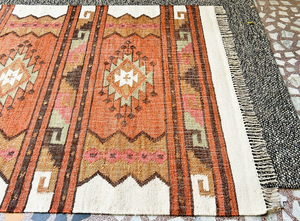 Tapis de couloir fin en jute naturel, couleur unie, fait main, à poils ras, bords festonnés, écologique, style bohème et rustique, pour la décoration intérieure, Kilim - Product Image 3
