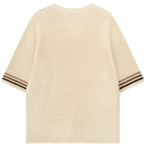 Men <b>Crochet</b> Knit T Shirt Short <b>Sleeve</b> Textured Cotton Mesh <b>Top</b> Summer Casual Breathable Streetwear Wholesale OEM Factory Supply - Product Image 2