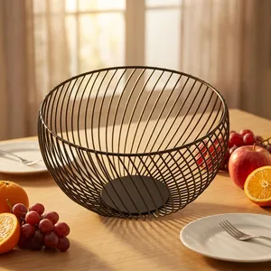 Metal Wire Fruit Basket Geometric Round Fruit <b>Vegetable</b> Basket Gold Finish Decorative Countertop Storage Bowl for Kitchen - Product Image 6