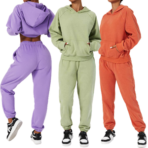 Women Purple Hooded Tracksuit Set Full Sleeve Solid Color Casual Loose Fit Sweatshirt <b>Pants</b> Autumn Wear - Product Image 4