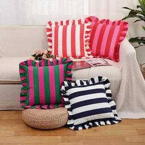 Ruffle <b>Throw</b> Pillow <b>Covers</b> Block Print Farmhouse Floral Hidden Zipper Boho Pillow Case or Cute Outdoor Pillow Case - Product Image 1