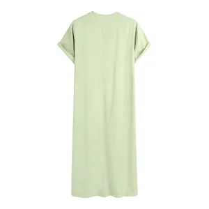 เสื้อคลุมผู้ชายสีเขียวอ่อน ผ้าลินิน กันยับ กันไฟฟ้าสถิต แขนยาว ยาวคลุมเท้า ทรงหลวม สไตล์มุสลิม เหมาะสำหรับการละหมาด - Product Image 4