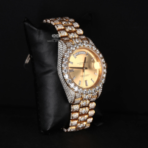 Reloj de Lujo con Diamantes Moissanite, Esfera Amarilla, Marcadores de Hora con Corte Baguette, Estilo Hip Hop, para Hombre, Uso Diario - Product Image 3