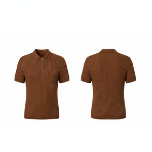 Polo en polyester côtelé 100 %, doux, confortable, uni, avec fermeture éclair, pour hommes, vente en gros, prix bas. - Product Image 4