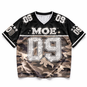 Uniforme de Equipo Femenino Personalizado con Camuflaje, Jersey de Fútbol Americano con Cuello en V y Pedrería, Malla de Poliéster 220GSM, Etiqueta Privada OEM, Venta al Por Mayor - Product Image 2