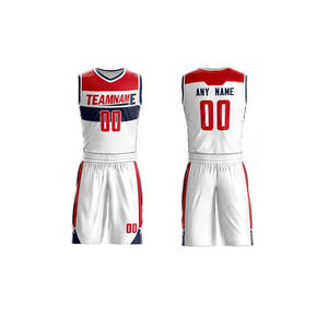 Conjunto de Uniforme de Baloncesto Personalizado para Hombre, Blanco, Rojo y Azul, Cuello en V, Malla de Secado Rápido, Uniforme Deportivo, Chaleco de Entrenamiento, Pantalones Cortos - Product Image 1