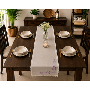 Elegant Cotton Embroidered Table <b>Runner</b> | <b>Washable</b> Dining Table Decor with Lace Border - Product Image 1