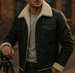 Waterproof Motorcycle Riding Leather Jacket <b>Fleece</b> Lined <b>Thermal</b> Winter Windbreaker Adjustable Hem Stand Collar Front Logo - Product Image 5