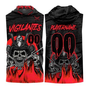 Gilet sans manches à capuche Vigilantes en jersey avec motif crâne sublimé et imprimé flamme verte, en polyester respirant, pour homme, toutes saisons - Product Image 2