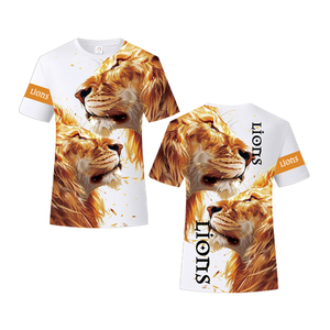 Camiseta con Sublimación Gráfica de León Dorado 3D - Estampado Artístico de Doble León, Blanca, Estilo Urbano, Manga Corta, Informal, a la Moda - Product Image 3