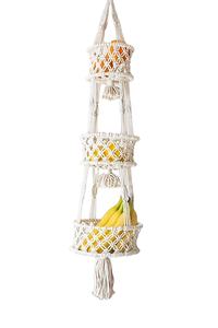 Macramé colgante de 3 niveles, cesta de fruta para cocina o decoración Bohemia - Product Image 2
