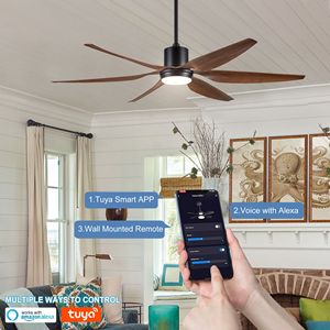 Ventilatore da soffitto LED integrato da 66 pollici in stile rustico con pale in legno anticato, design intelligente per interni, telecomando, colore marrone - Product Image 6