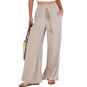Pantalon évasé taille haute personnalisé pour femmes Pantalon cargo décontracté en toile à six poches Lavage foncé Top vente Créez votre propre design - Product Image 1