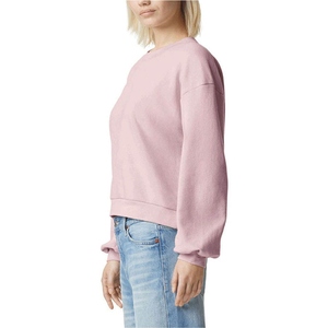 Sweat-shirt en tricot rose uni à col rond surdimensionné pour femmes, manches longues, coton respirant, vêtements d'automne - Product Image 3