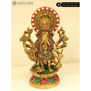 รูปปั้นพระพิฆเนศใน11 \ "ทำด้วยมือรูปปั้นทองเหลืองที่แกะสลักอย่างประณีต - Product Image 4