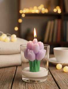 Personalized Tulip Flower Shape Soy Wax Art <b>Candle</b> in Glass Jar Scented Floral Home Decoration Elegant Style Bulk Wholesale Rate - Product Image 1
