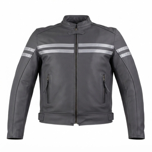 Blouson de moto en cuir de mouton pour homme, hiver, épais, chaud, vintage, col montant, fermeture éclair avant, imperméable, style urbain - Product Image 4