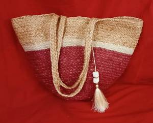 Bolso de mano informal estilo bohemio, ecológico y hecho a mano, de yute trenzado con patrón de letras y asas tejidas duraderas para - Product Image 4