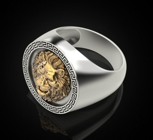 925 <b>Silver</b> Greek Border Lion Face <b>Ring</b> Gold Plated Animal Head Signet <b>Ring</b> For <b>Men</b> Fashion Jewelry - Product Image 3