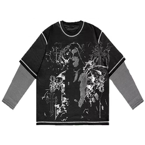 Camiseta Casual Personalizada con Efecto Deslavado al Sol, de Algodón Grueso de Doble Capa, Manga Larga, para Hombre - Product Image 1
