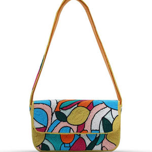 Sac à main décontracté indien fait main de luxe avec accessoires de mode en cristal, poignée perlée multicolore et durable, style baguette, local - Product Image 3