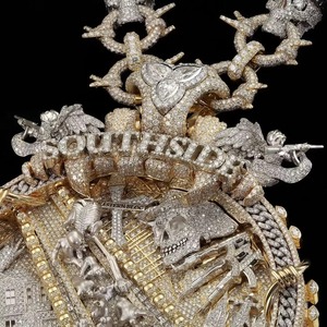 Fully Iced Out Moissanite Themed Pendant 18K Gold Plated Skeleton Design HipHop Style Men Everyday Wear Jewelry Two Tone Pendant - Product Image 6