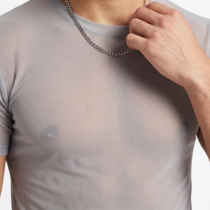 T-shirt léger en maille transparente, manches courtes, style mode, fabricant de t-shirts en maille transparente pour hommes - Product Image 4