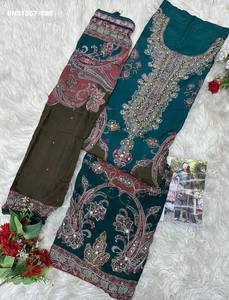 Collection de costumes semi-cousus en viscose mousseline de qualité supérieure avec impression numérique, broderie Aari et travail manuel, fournisseur indien - Product Image 3