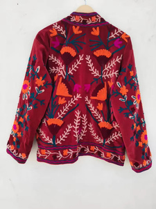 Reversible Velvet Women's Hand-Embroidered Floral <b>Vintage</b> Autumn Winter <b>Bomber</b> <b>Jacket</b> Linen Lining Cotton Filled Custom Gift - Product Image 6