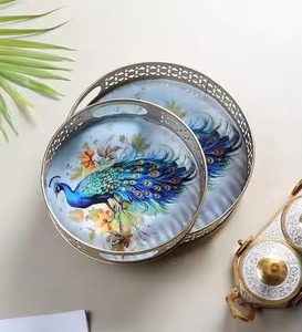 Traditional Style Metal Pichwai <b>Jar</b> with Tray <b>Decorative</b> Container Set for Temple Pooja Decor - Product Image 1