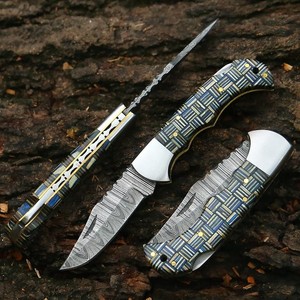 Cuchillo Plegable de Acero de Damasco con Hoja Serrada de Punta Caída y Mango de Madera, Grado Industrial, OEM Personalizable para Uso EDC de Bolsillo - Product Image 1
