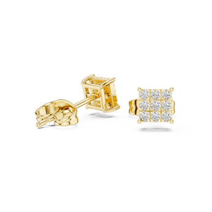 Pendientes de Oro Sólido de 14K y 18K con Diamantes Cultivados en Laboratorio de Corte Redondo, Diseño de Cuadrícula de Nueve Piedras, 0.18Ct DEFVVS, Regalo de Cumpleaños, Venta al Por Mayor - Product Image 4