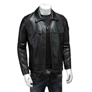 Trendy Wholesale <b>Men's</b> Cowhide Leather <b>Jacket</b> <b>Lightweight</b> Fashion with Zipper Ultimate Casual Street Style Leather <b>Jacket</b> - Product Image 3