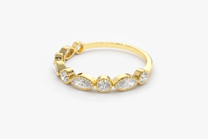 Anillo de Boda de Oro de 14k con Diamantes Marquise y Redondos de 0.55 CT, Anillo de Aniversario con Milgrain - Product Image 4