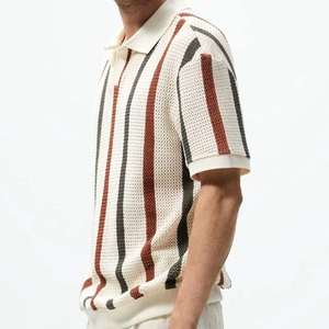 Polo de manga corta para hombre con doble ribete y cuello a rayas en contraste, corte ajustado informal, mezcla de algodón, tops de verano, ropa masculina elegante - Product Image 2