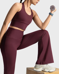 Women Burgundy Yoga Set High Waist Leggings And Halter Sports <b>Bra</b> Women Seamless Fitness Leggings And Crop Sports <b>Bra</b> Set Wome - Product Image 4