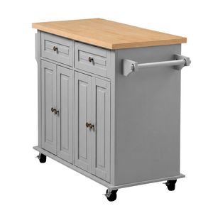Chariot de cuisine avec rangement, 43,7 pouces de large, chariot mobile à roulettes pivotantes, 2 tiroirs et armoire, en métal et MDF - Product Image 1